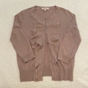 Loft Mauve Cardigan with Ruffle Detail